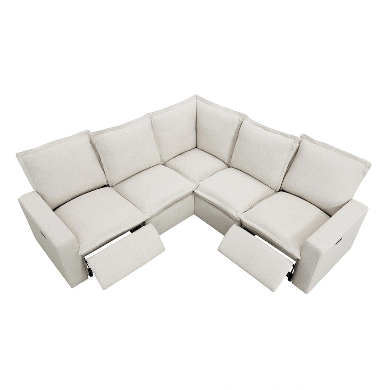 Linen L-Shaped Sectional Sofa with Power Recliners & USB