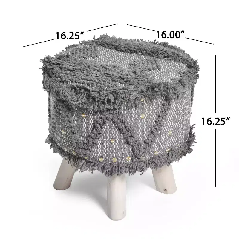 Roja Handcrafted Metal Accents Boho Fabric Stool