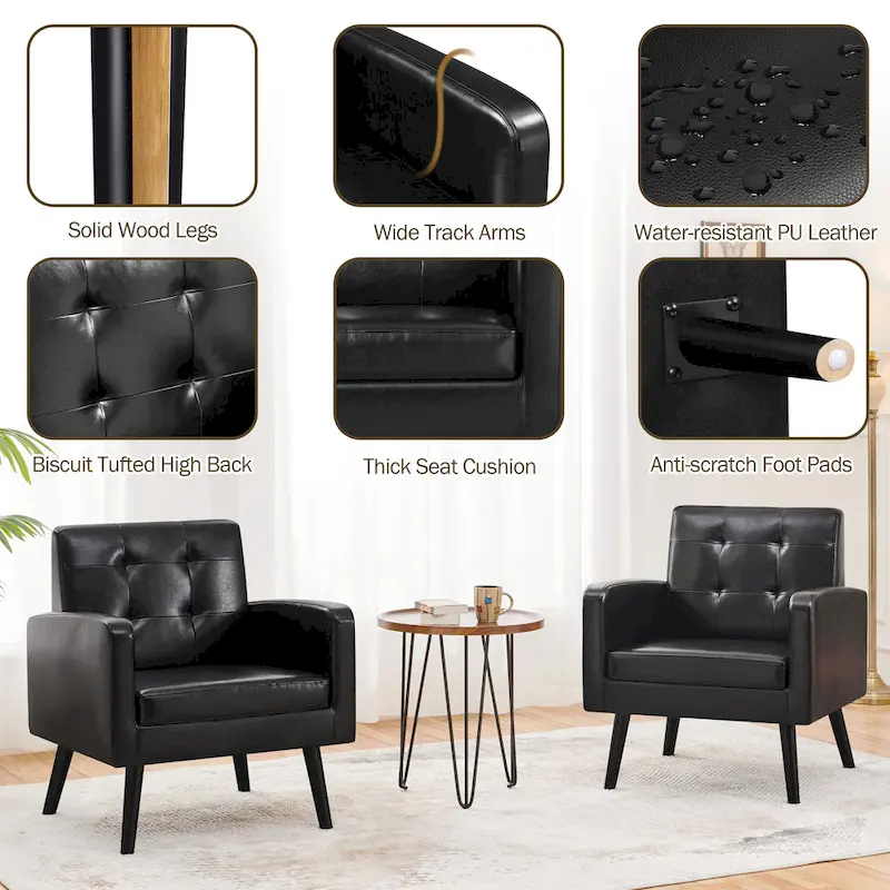 Yaheetech Modern Faux Leather Tufted Accent Chair with Solid Wood Legs - 28.52933