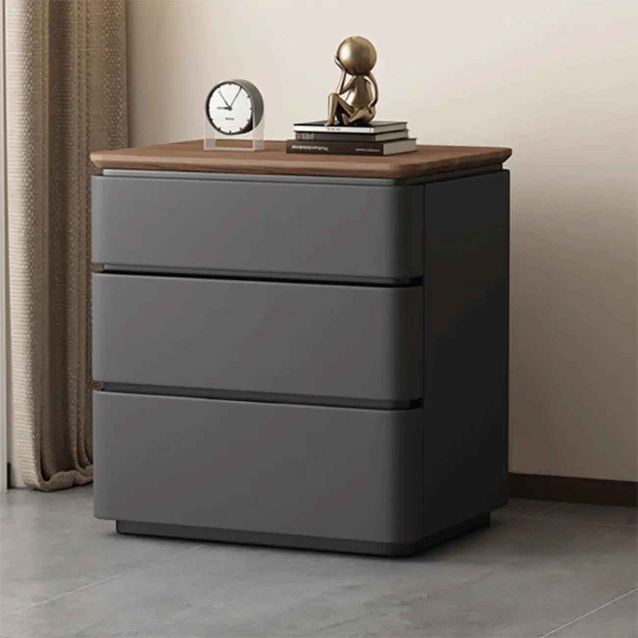 Elegant Modern Wood Three-Drawer Nightstand