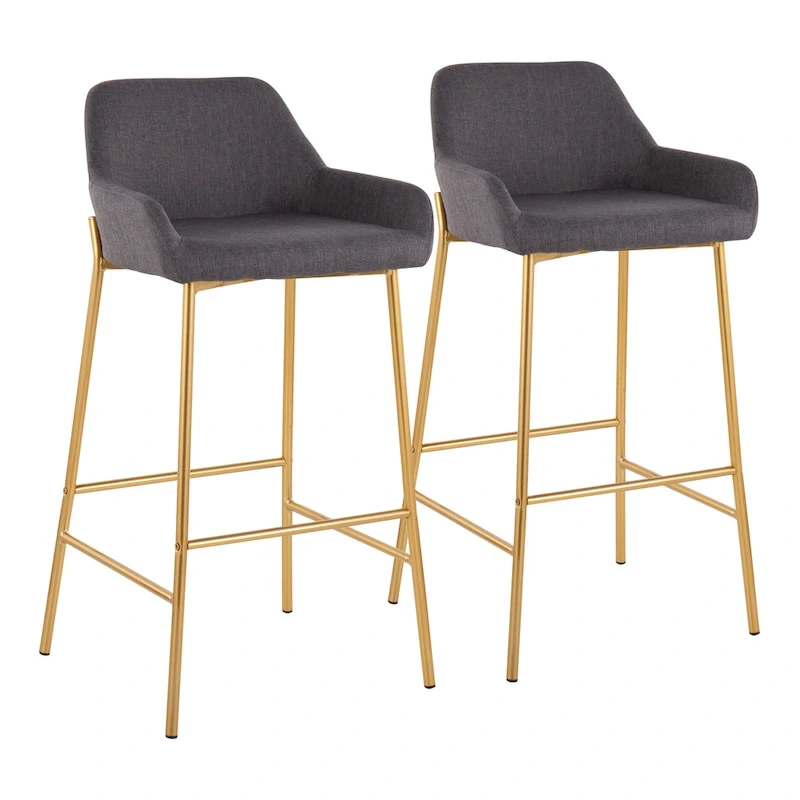 Silver Orchid Galotti Gold Fixed-Height Upholstered Bar Stool - Set of 2
