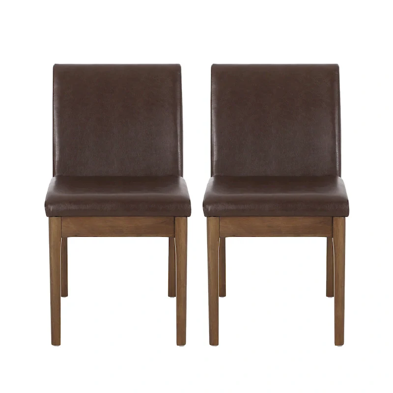 Armless Dining Chair, Natural Grain Rubberwood, Brown Faux Leather