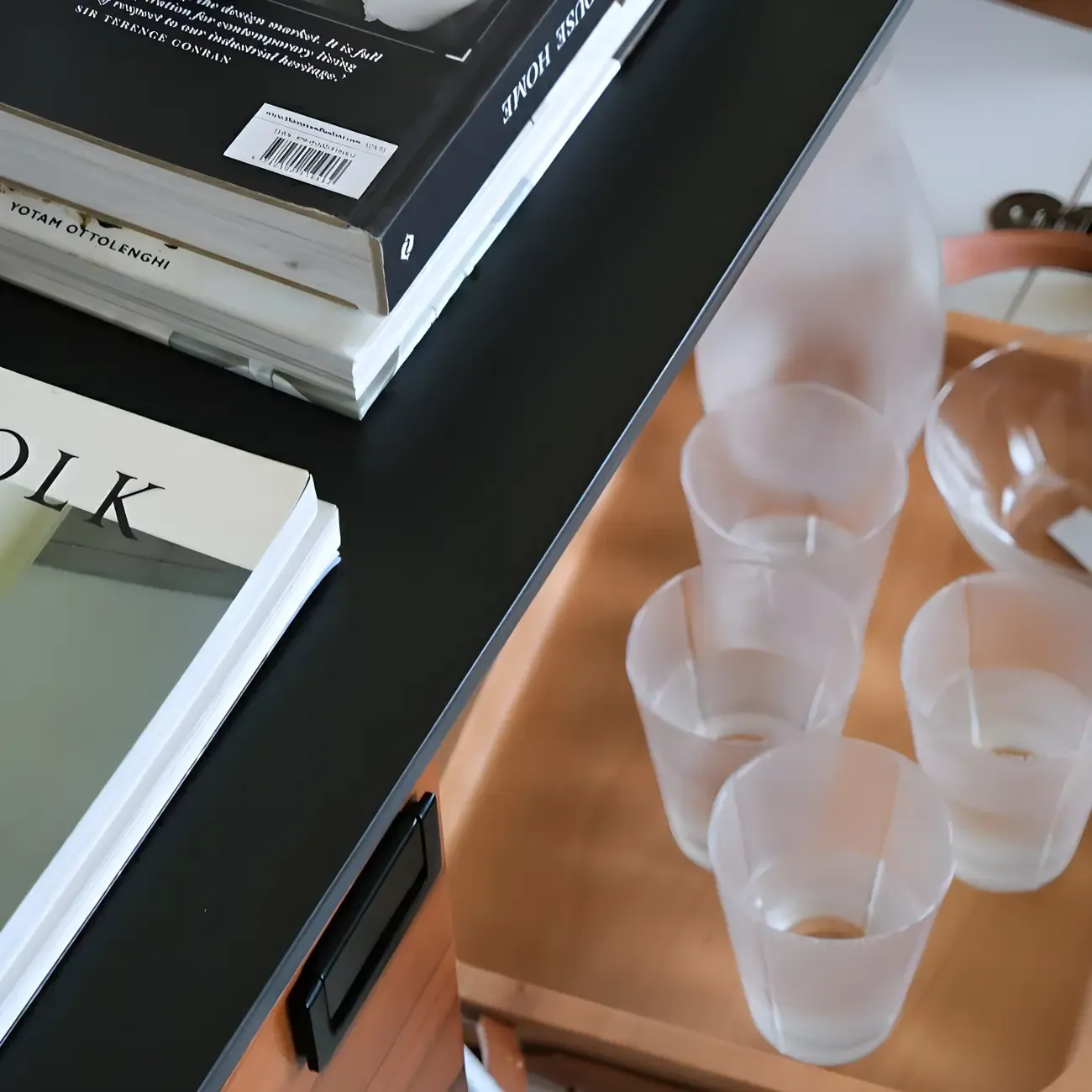 Brown Wooden Sideboard Cabinets with Stone Countertop