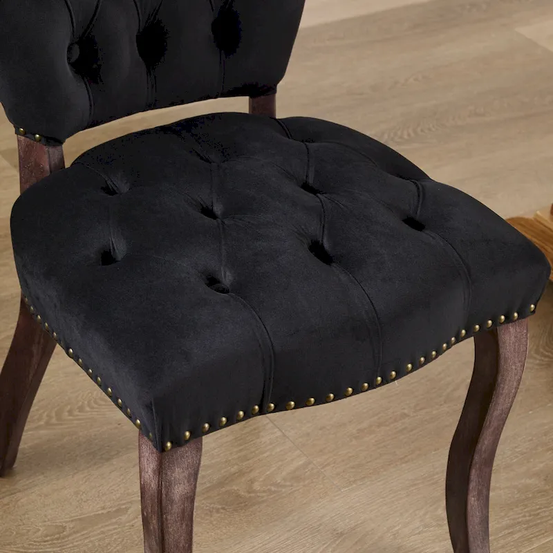 Velvet Tufted Dining Chairs Set of 2 with Wooden Legs
