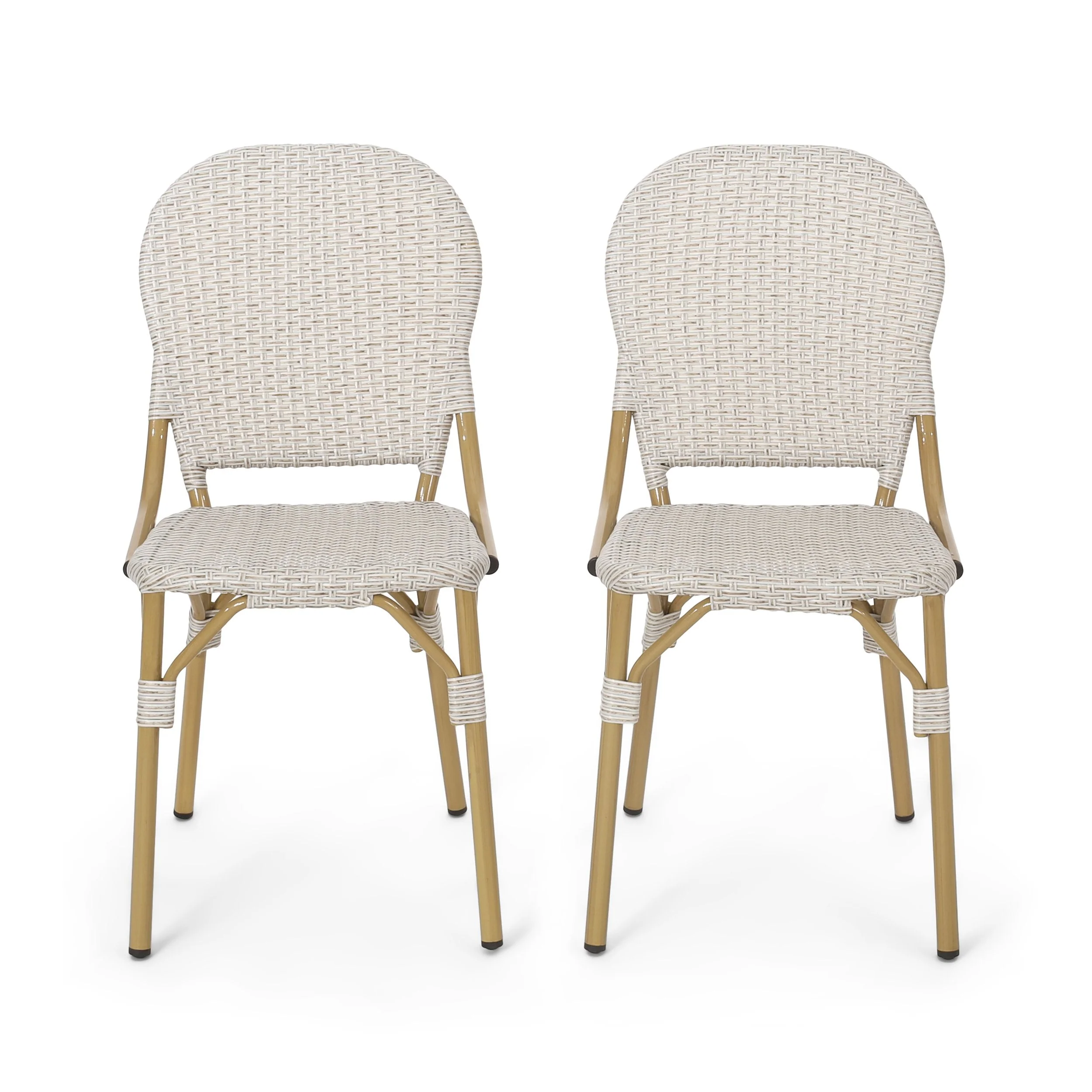 Outdoor Aluminum French Bistro Chairs, Set of 2, Light Brown and Bamboo Finish - NH244413