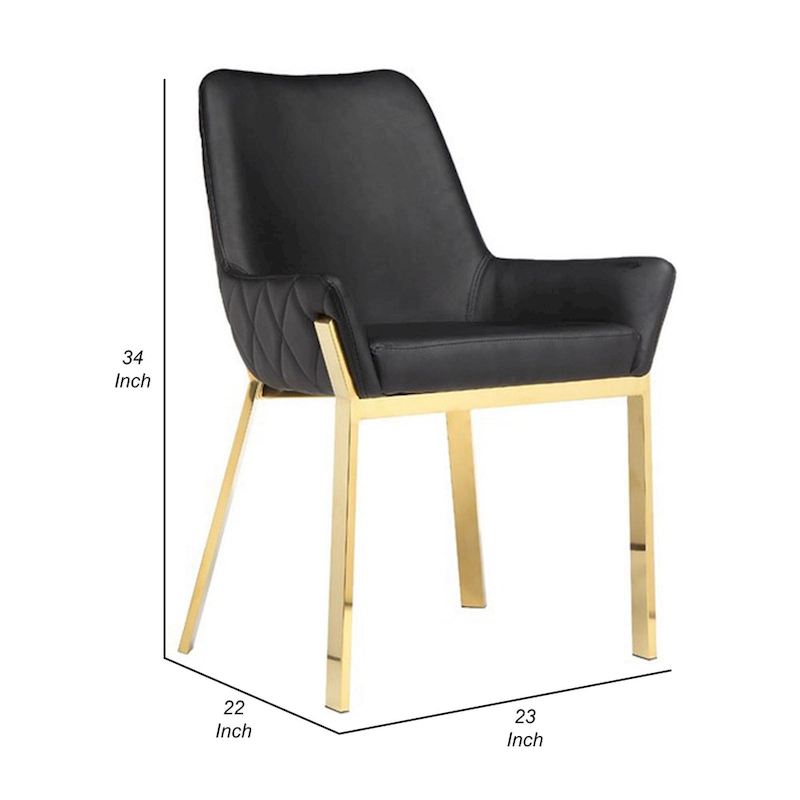Fuma 23 Inch Dining Accent Chair Set of 2, Tufted, Black Faux Leather, Gold