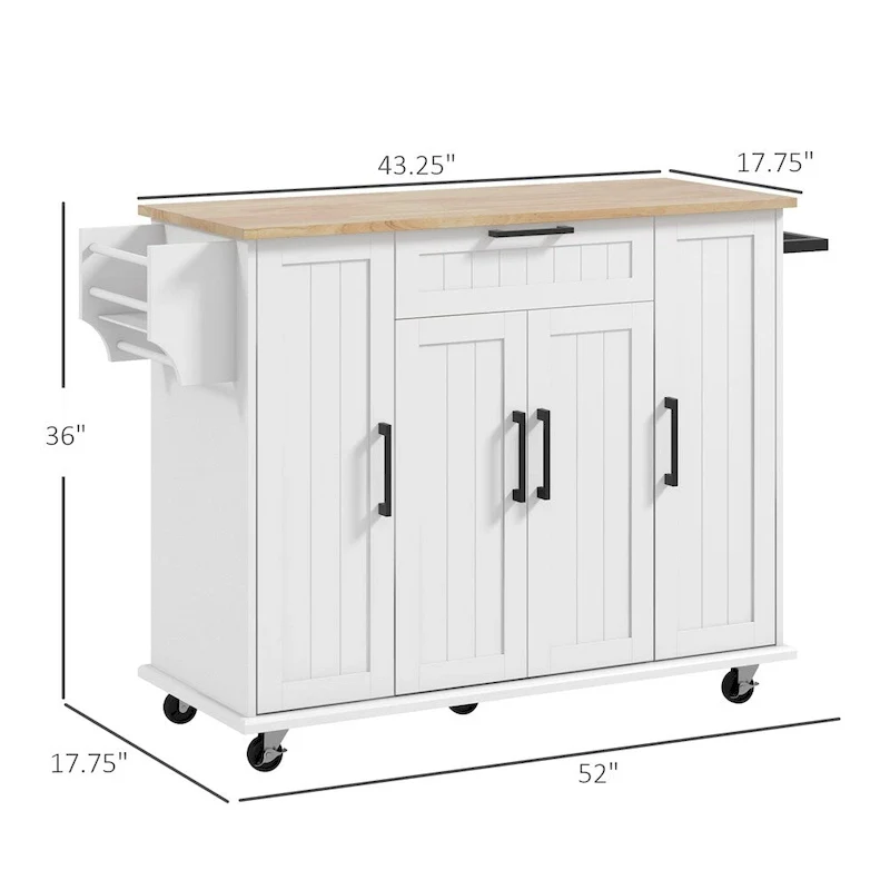 Kitchen Island on Wheels,Rolling Kitchen Cart with Rubberwood Top
