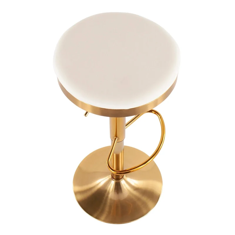 Gold Steel Barstool with Upholstered Seat - Set of 2 - Adjustable Height 23-31.75H