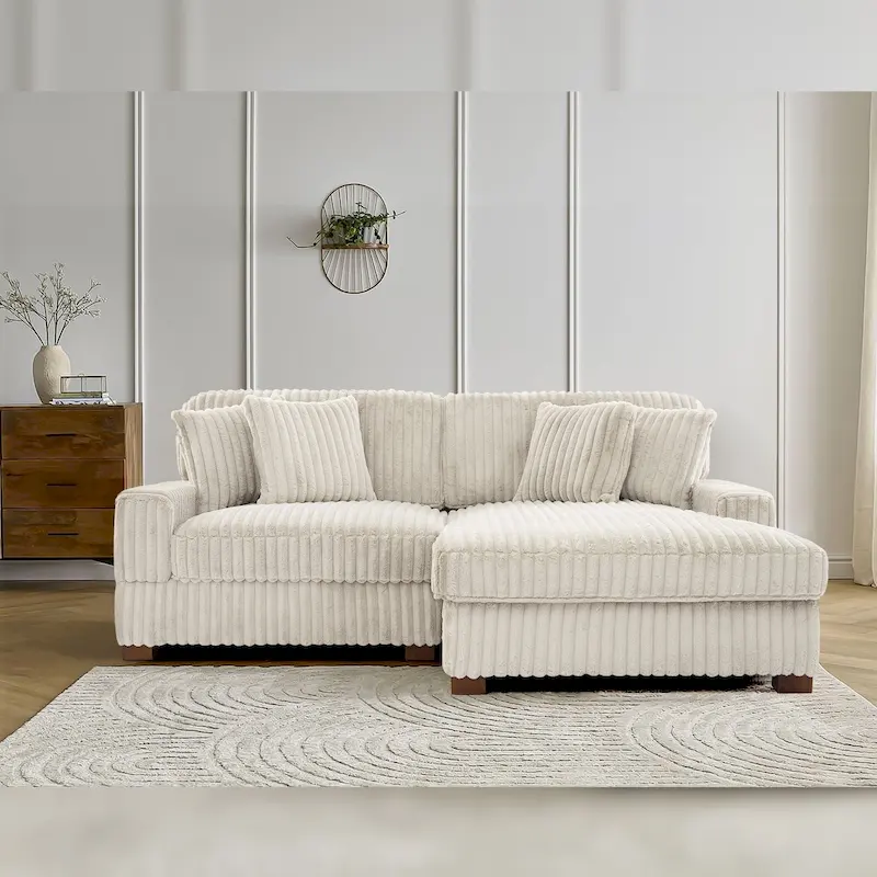 Upholstered Chenille Velvet L Shaped Couch Modular Sofa With Chaise Lounge