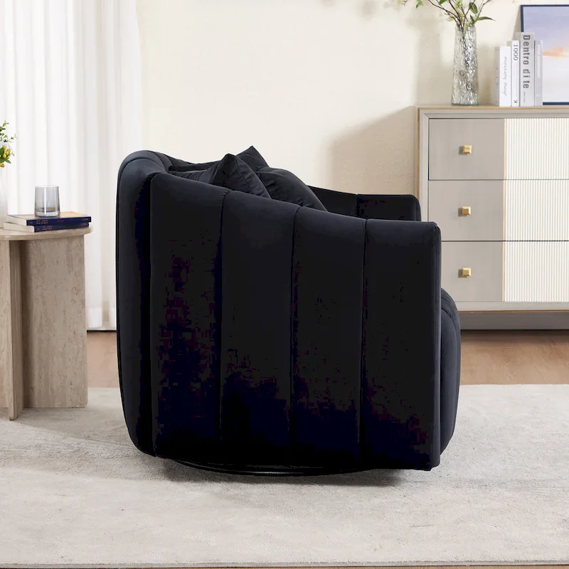 Modern Velvet Swivel Accent Chair,Sofa Chair with Pillows