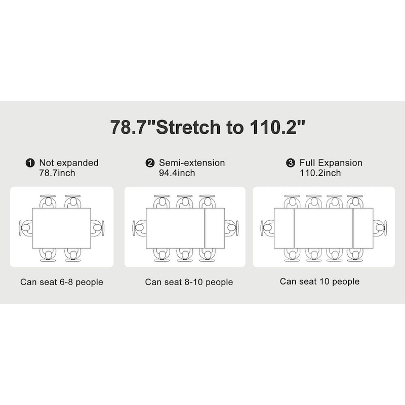 110.24 Extendable Rectangular Sintered Stone Dining Table - 78.74 to 110.24