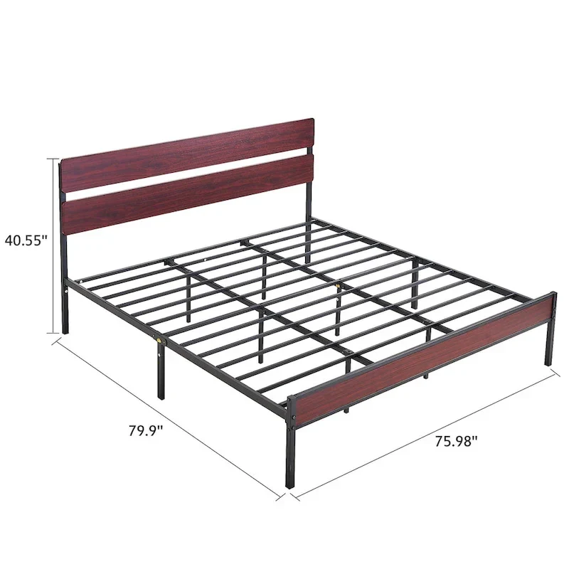 Javlergo Industrial Iron Bed Frames with MDF Headboard - Space-Saving & Durable