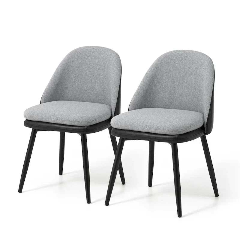 Glitzhome Modern Set of 2/4 PU Leather Mixed Fabric Dining Side Chairs with Metal Legs