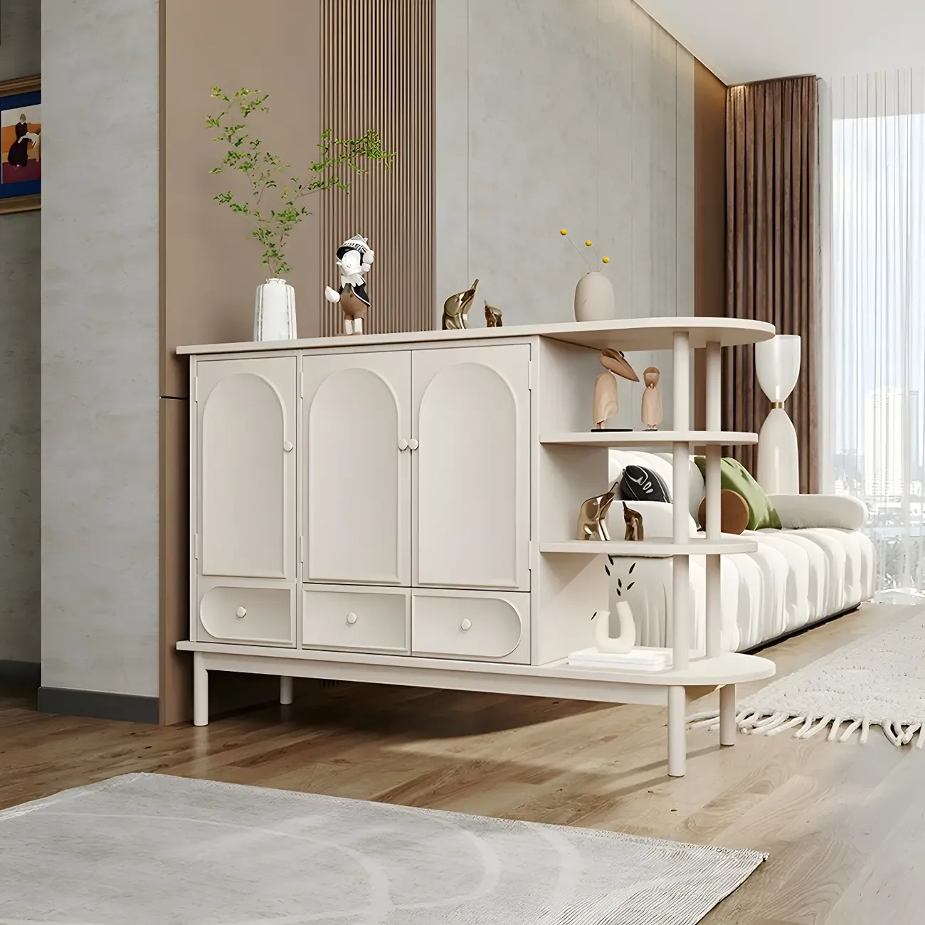 Modern White Wooden Multi-functional Utility Living Room Cabinet