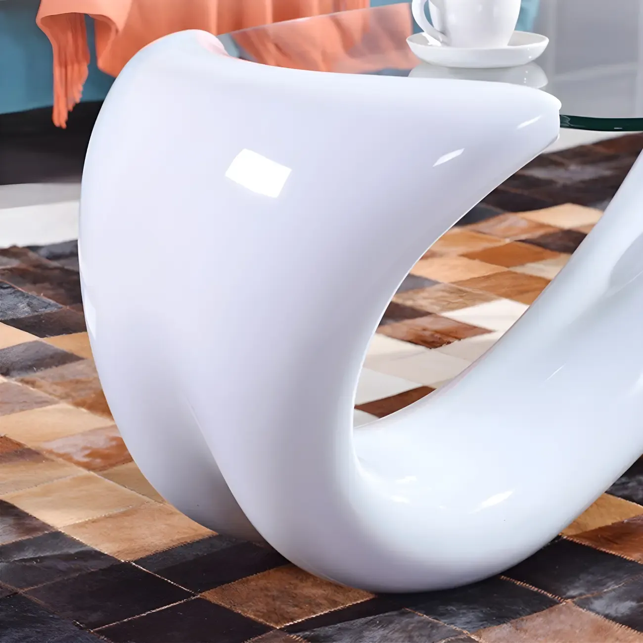 Abstract Modern Oval Glass Top Metal Base Coffee Table