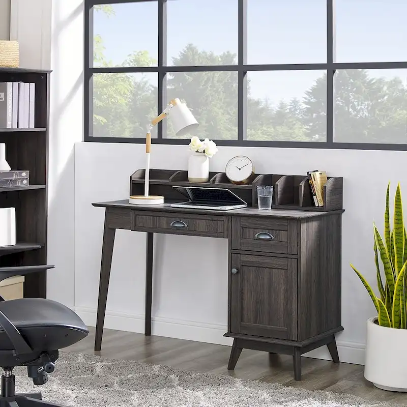 Caffoz Newport Series Computer Desk with Hutch Home Office Writing Desk, Wood Workstation w/Shelves, Study Desk for Small Spaces