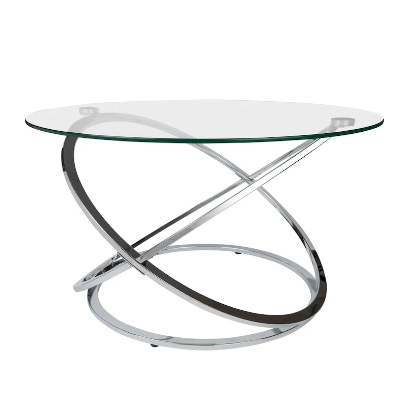 Galaxy Cross Base Tempered Glass Round Coffee Table