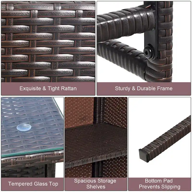 Gymax 3PCS Rattan Patio Bar Table & Stool Set Dining Set w/ Gray & Off