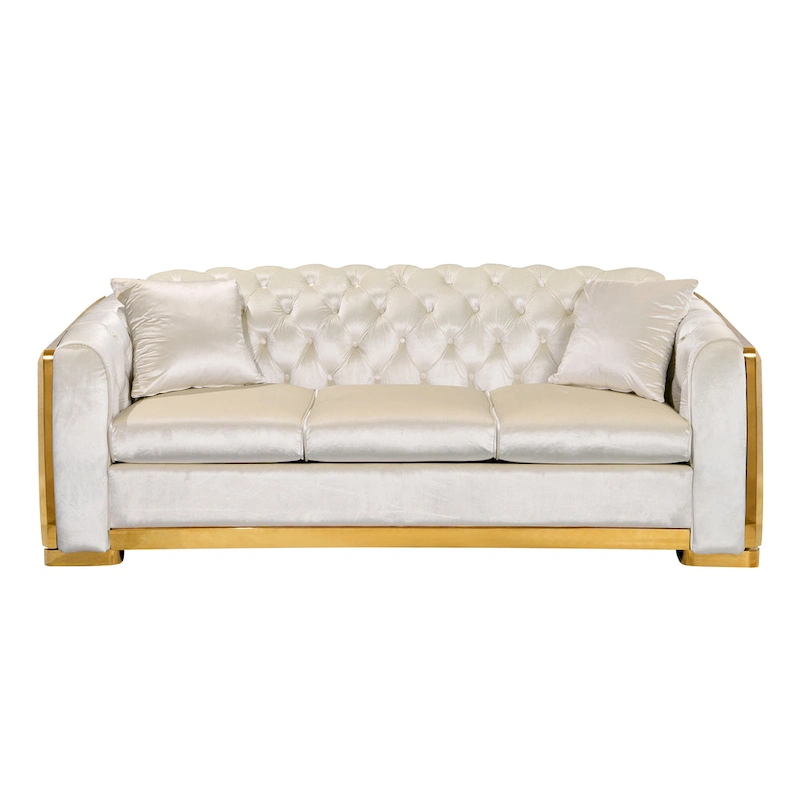 84 Luxury Chesterfield Velvet Sofa with Gold Trim