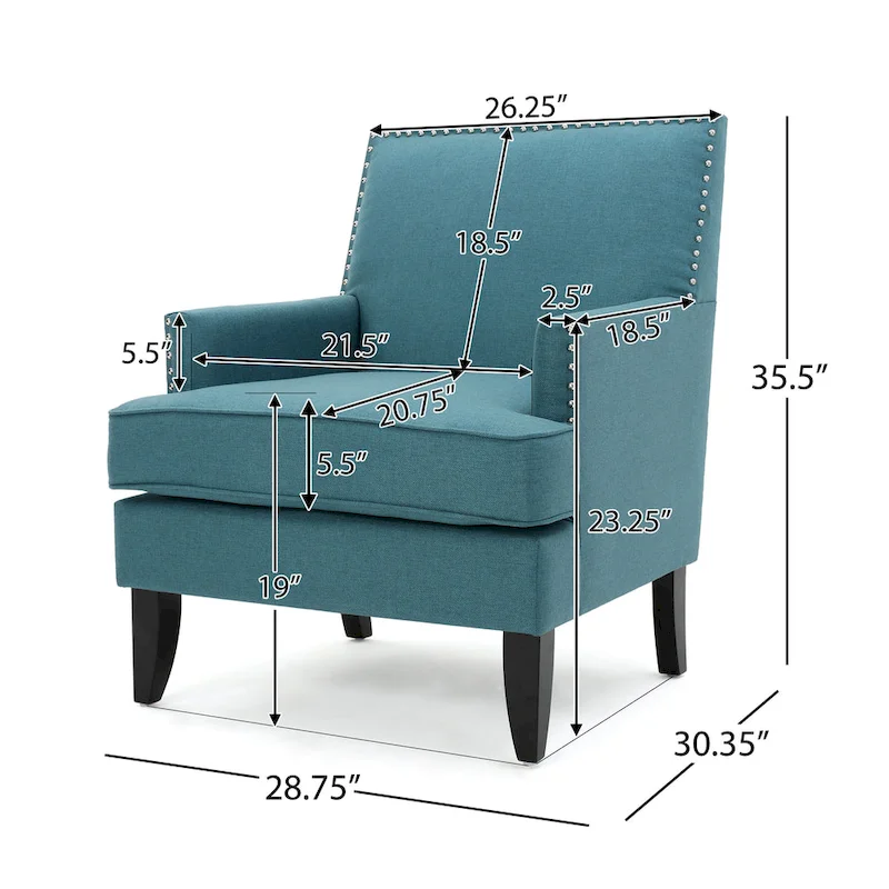 Studded Fabric Club Chair – Light Blue / Teal / Grey, Single Seat