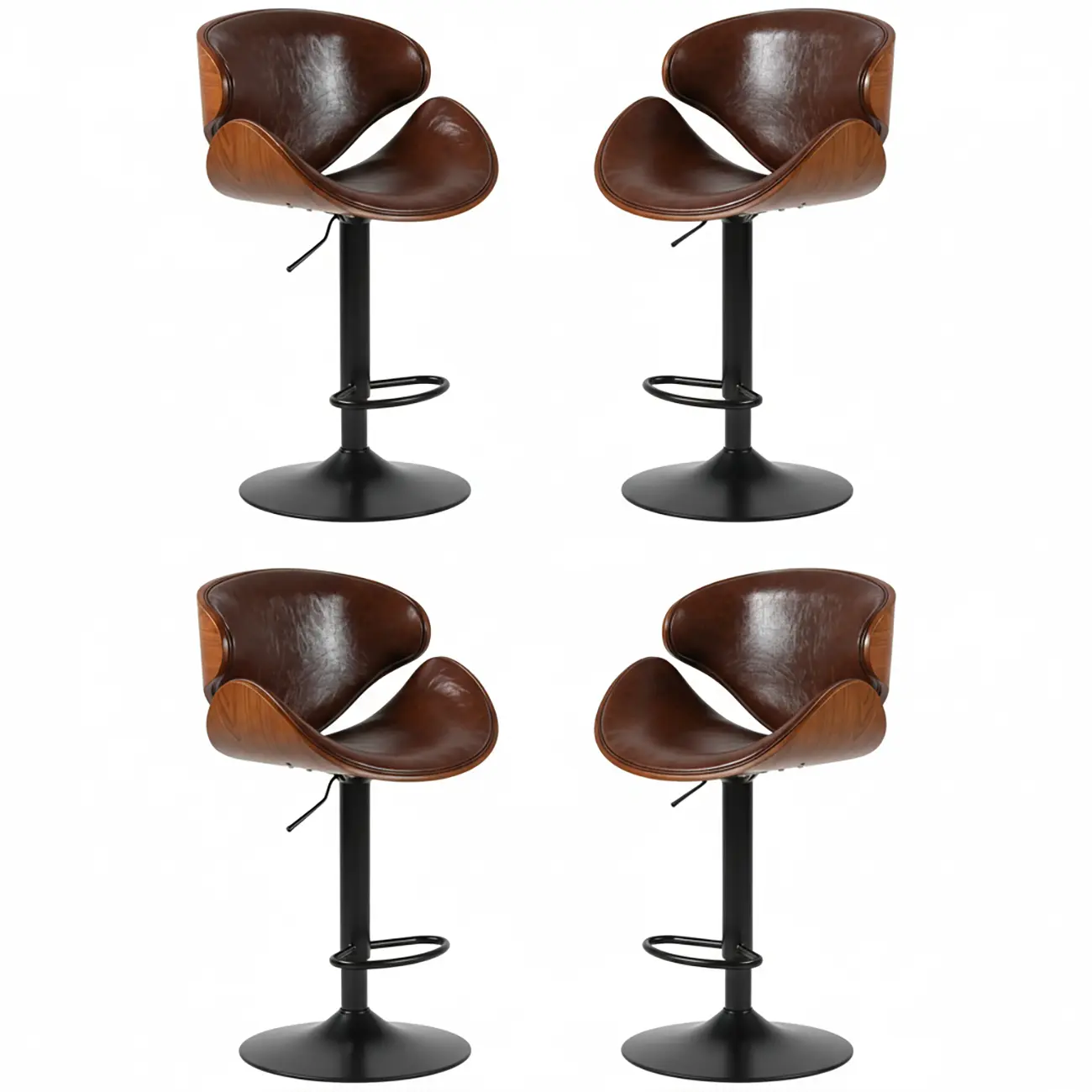 Modern Adjustable Leather Swivel Bar Stools with Backs