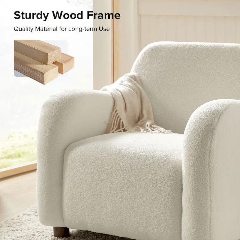 Wayne 35 Wide Boucle Upholstered Teddy Accent Chair with Solid Wood Legs by HULALA HOME