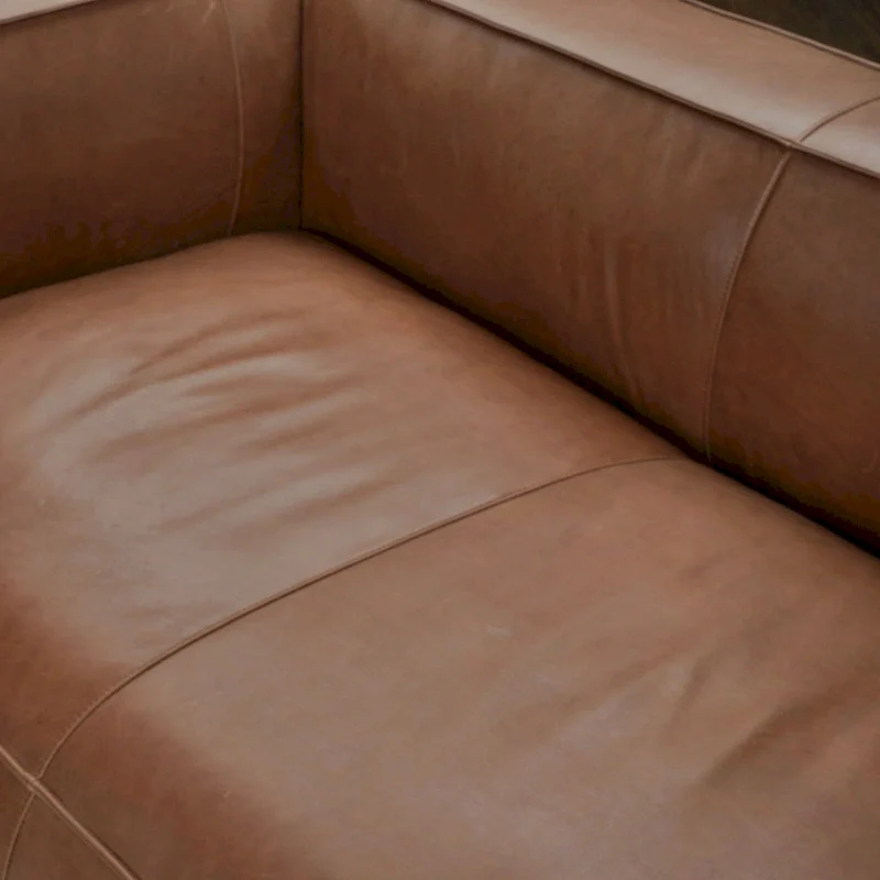 Brown/Light Brown Genuine Aniline Leather Sofa, Square Arms, 100
