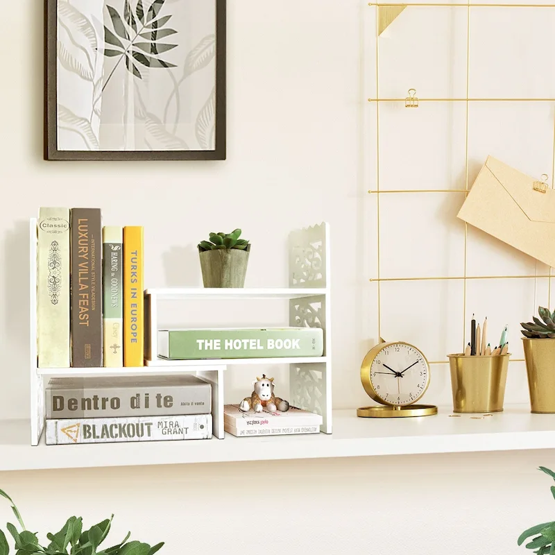 Retro 3-Compartment White Wood Desk Organizer