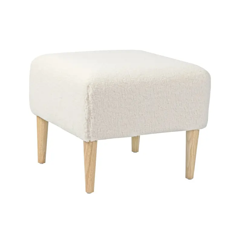 Side Table Foot Stool Padded Boucle Ottoman with Wood Legs