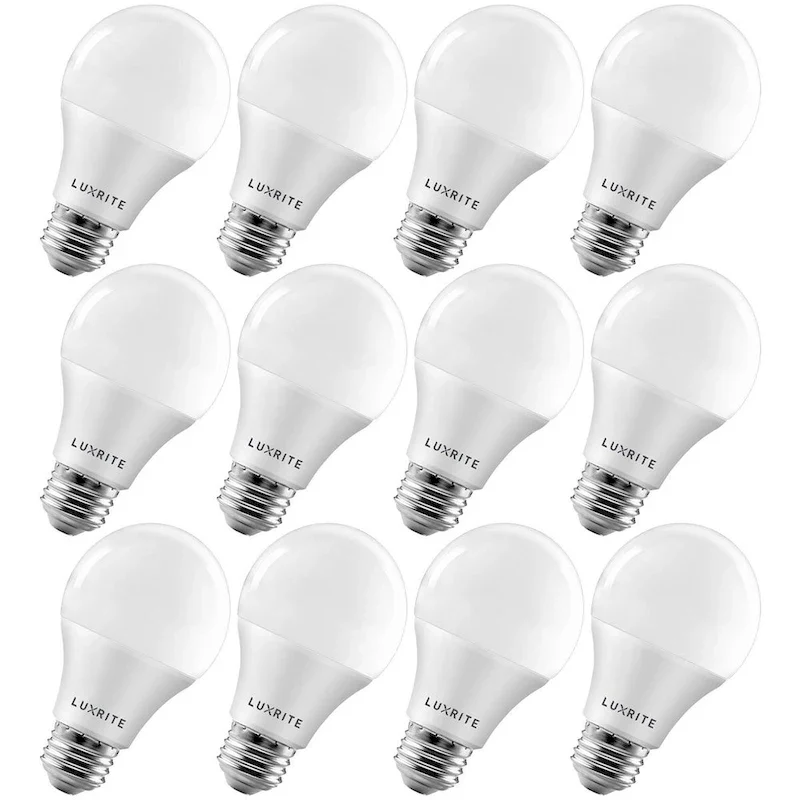 Luxrite A19 LED Bulb 75W Equivalent, 1100 Lumens, Dimmable, Enclosed Fixture Rated, Energy Star, E26 Base (12 Pack)