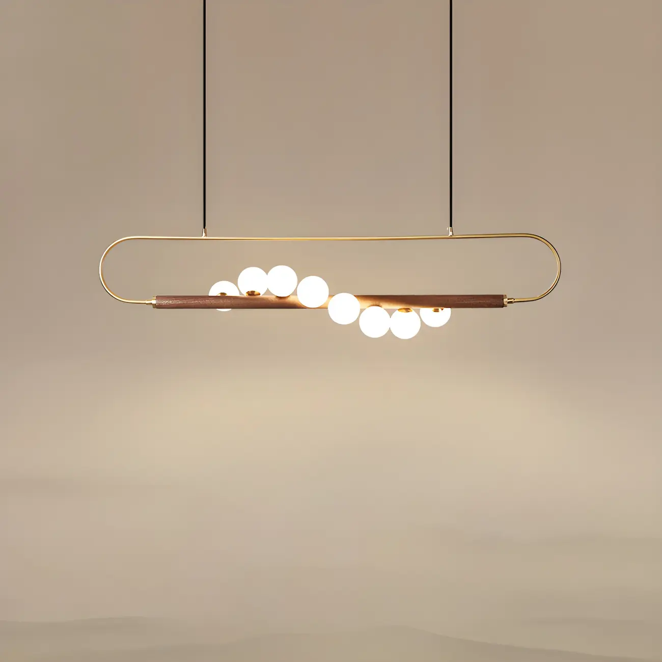 Modern Brass Wood Linear Island Pendant Light