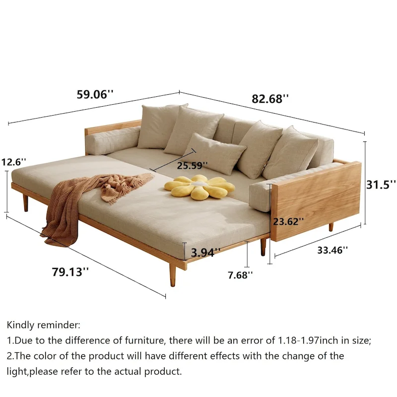 JASIWAY Modern Retractable Solid Wood Sleeper Sofa Bed