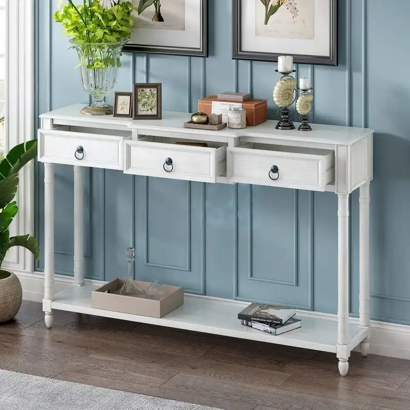Console Table Sofa Table with Drawers for Entryway with Projecting Drawers and Long Shelf