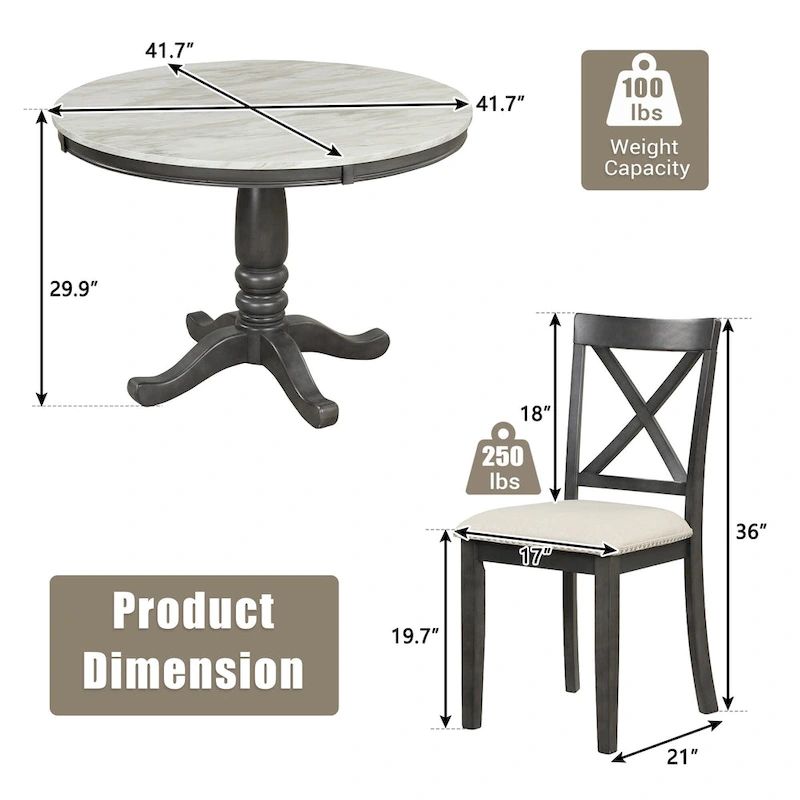 5-Piece Modern Wooden Dining Set with Round Table & Chairs