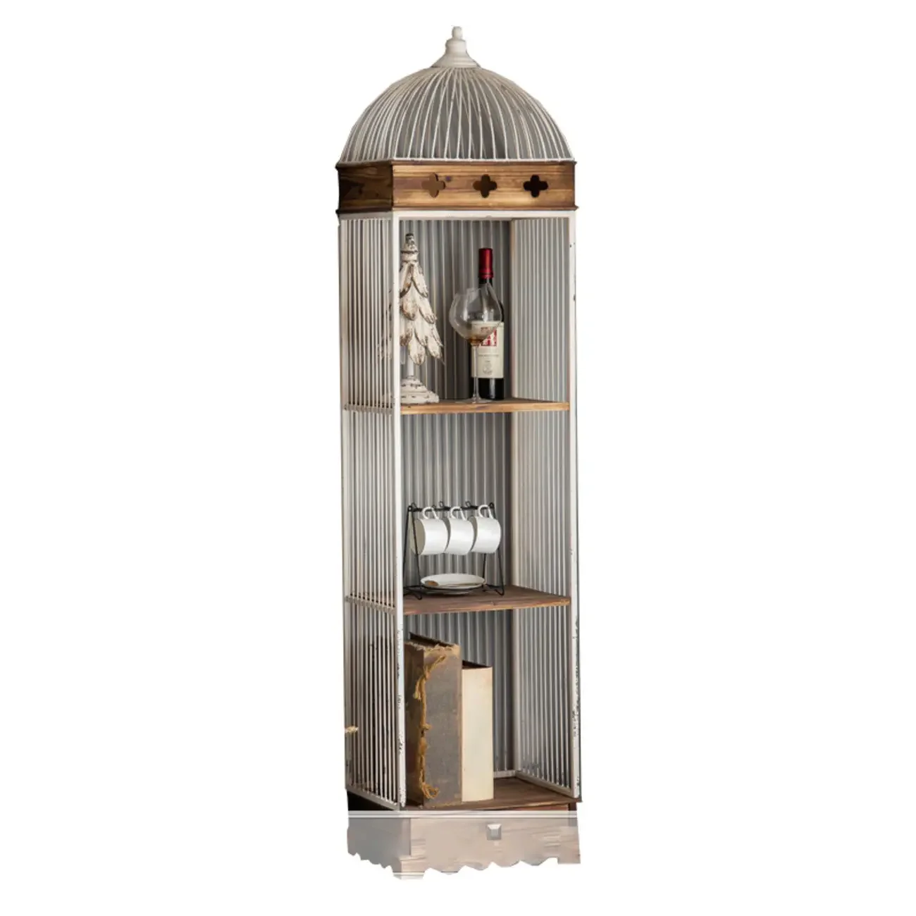 Glam Wooden and Metal Curved Display Cabinet for Kitchen