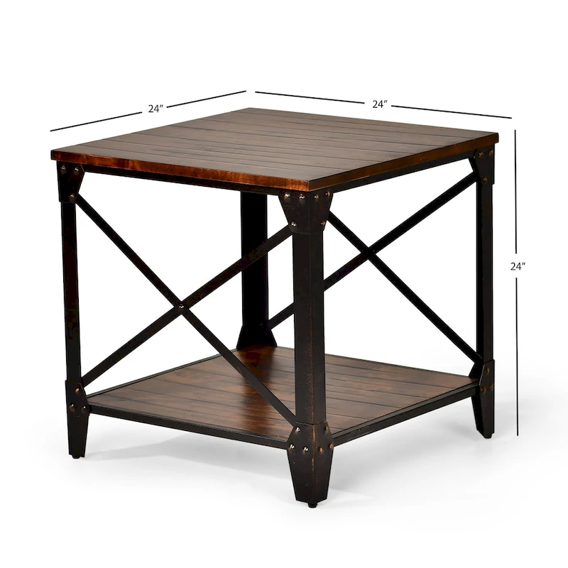 Steve Silver Fischer Solid Wood and Iron Rustic Square Side Table