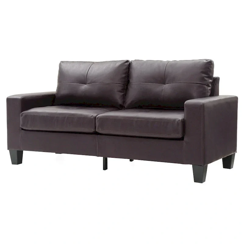 Square Arm Faux Leather Tufted Straight Sofa - 71 - Dark Brown