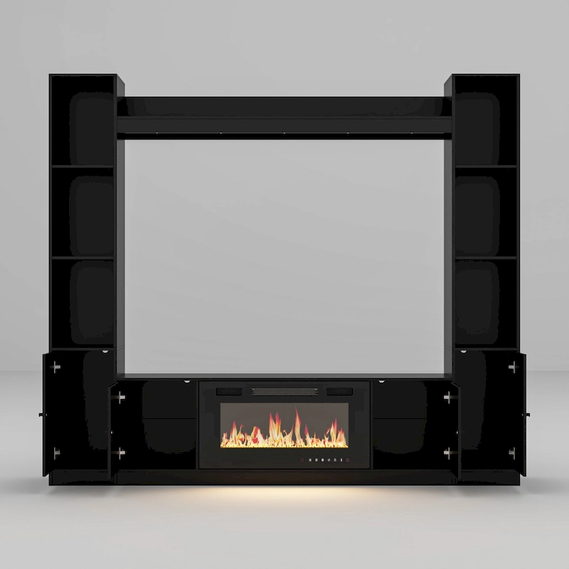 Entertainment Hub w/Fireplace Insert Compatibility Sleek Media Center