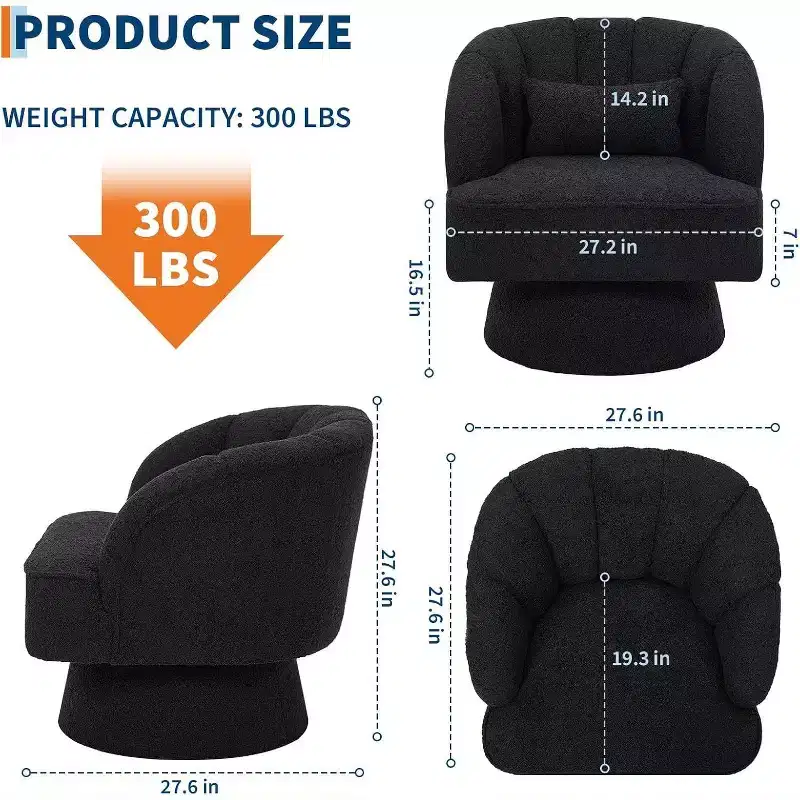 Acekool 360 Swivel Barrel Chair - Plush Teddy Velvet Lounge Chair