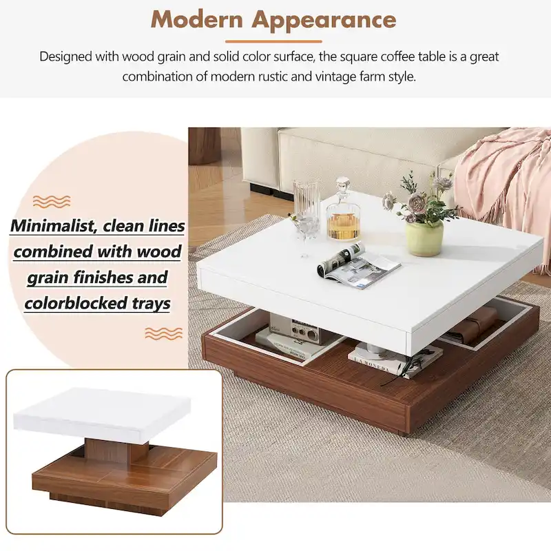 Modern Square Rotating Coffee Table