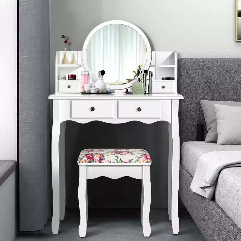 Costway Makeup Vanity Table Drawers Oval Dressing Table Kids Gift