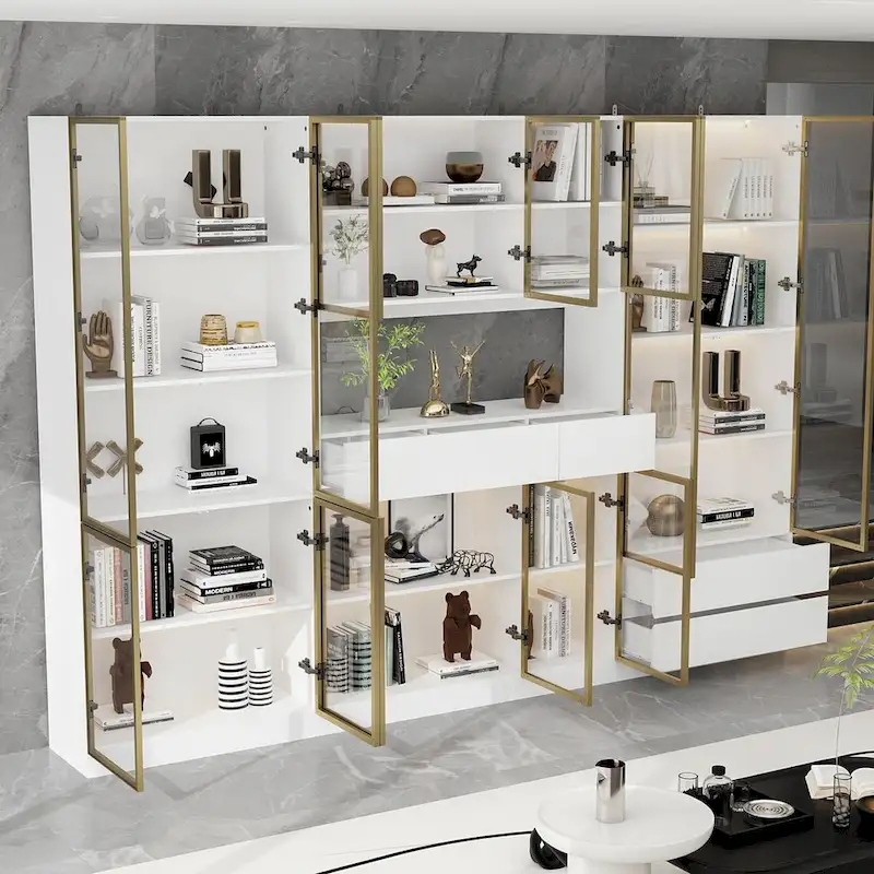 Sleek Tall Modular Display Cabinet with LED Lighting