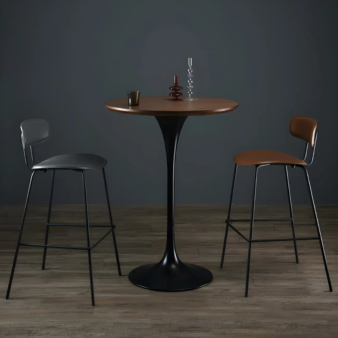 Round Glam Brown Gold Metal Tulip Base Bar Tables