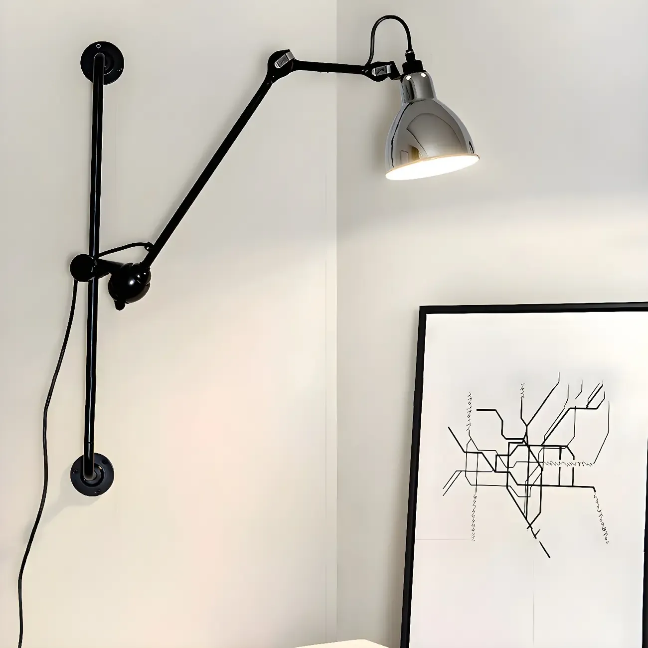 Trestle Base Metal Black Swing Arm Wall Light