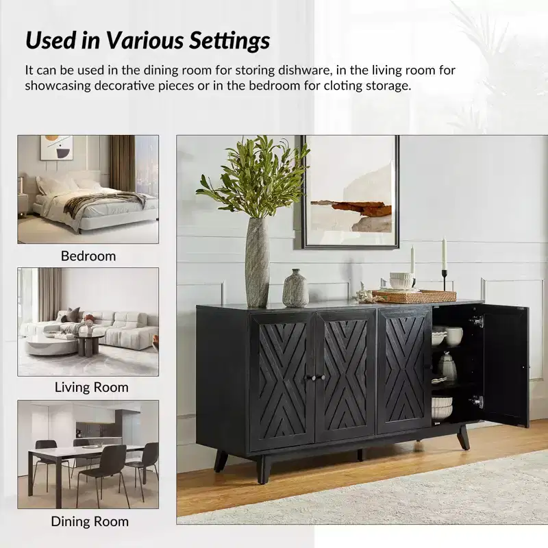 Adolf 57Wide Mid-century Chevron-patterned Sideboard with Adjustable Shelves|HULALA HOME