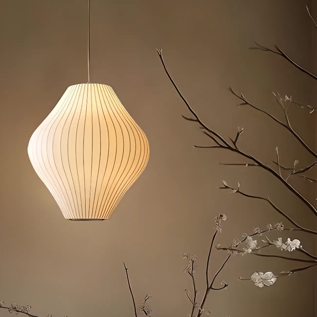 Geometric Silk Pendant Light for Bedside Adjustable Height
