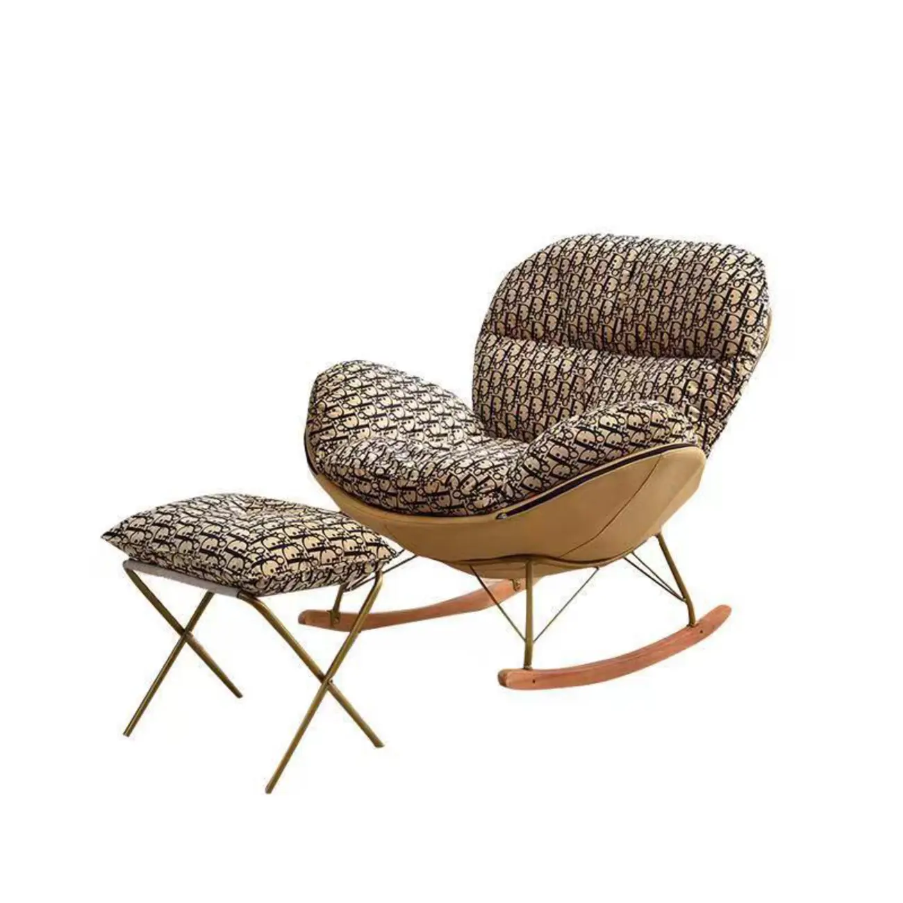 Modern Ergonomic Wingback Rocking Chair with Upholstered