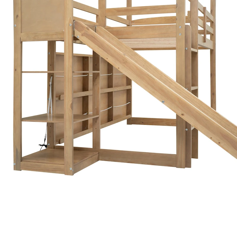 Wood Twin Wood House Loft Bed with Slide