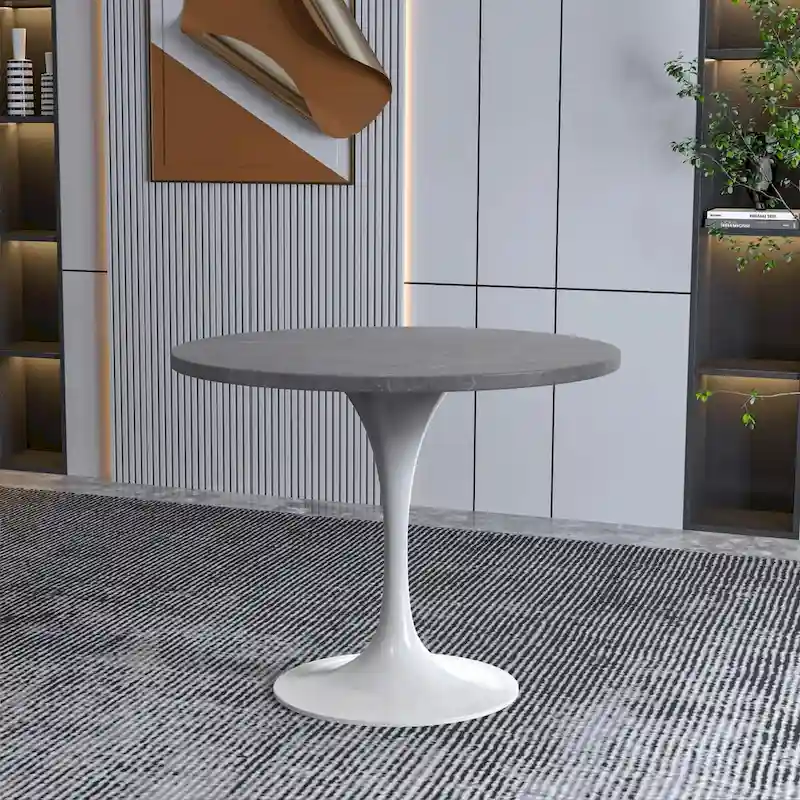 Verve Dining Table with a 36  Round Tabletop in White Steel Pedestal