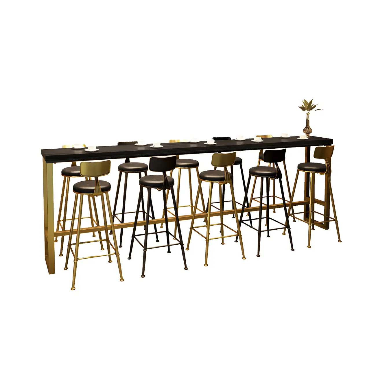 Black Gold Glam Metal Pine Wood Bar Tables with Footrest
